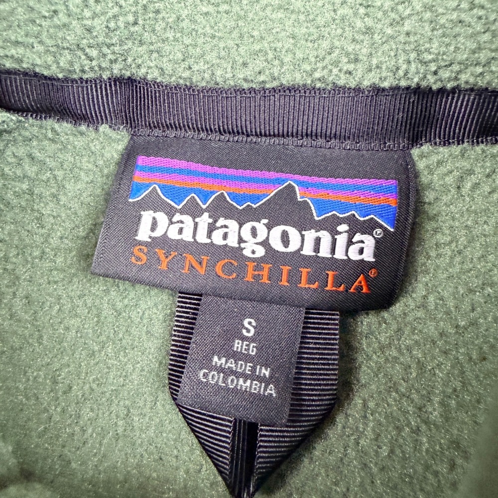 Patagonia Synchilla Fleece Jacket Green Beige Trim Full Zip Men's Size Small - Picture 5 of 8